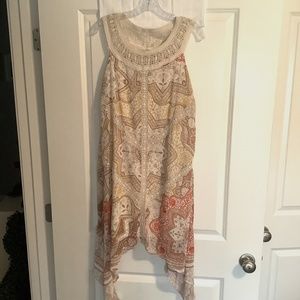 Cato Lined Dress Embroidered Neckline & Front Cream/ Tan/ Yellow/Orange Size L